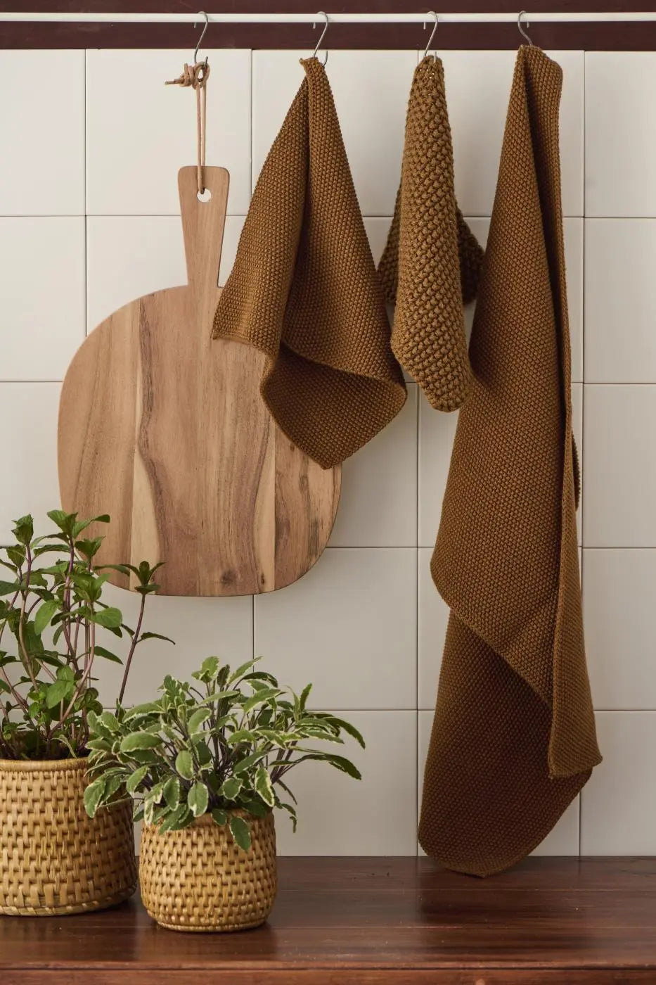 Håndklæde Mynte cognac strikket